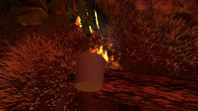 Pouring a pail of water over burning grass.