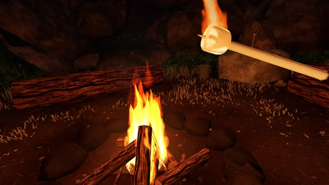 A marshmallow toasting over the fire.